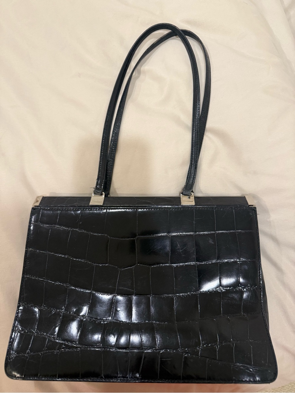 Vintage Black Croc-Embossed Cole Haan Shoulder Bag
